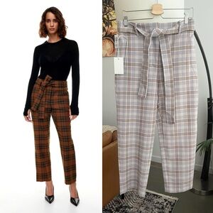 Aritzia Plaid Trousers in Brown and Gray
